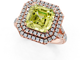 Rose gold Double Halo Fancy Yellow Asscher  Cut Diamond Split Shank Ring with Four Prong Setting_1