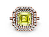 Rose gold Double Halo Fancy Yellow Asscher  Diamond Pave Band with Four-Prong Setting