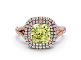 Rose gold Double Halo Fancy Yellow Cushion -Shaped Split Shank Diamond Ring with Prong Setting_15