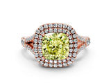 Rose gold Double Halo Fancy Yellow Cushion Cut Diamond Split Shank Engagement Ring with Four-Prong Setting_3