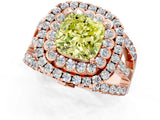 Rose gold Double Halo Fancy Yellow Cushion Cut Diamond Split Shank Pave Set Ring_4