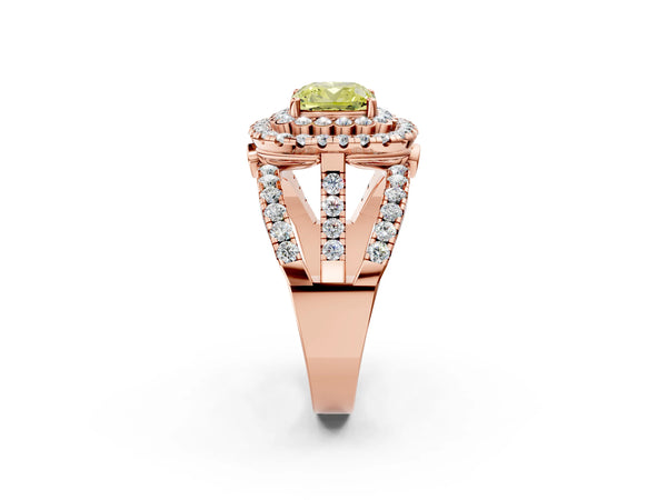 Rose Gold Cushion Cut Scalloped Double Halo Engagement Ring Setting for Fancy Yellow Center