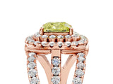 Rose gold Double Halo Fancy Yellow Cushion Cut Diamond Split Shank Pave Set Ring_8