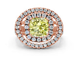 Rose gold Double Halo Fancy Yellow Cushion Cut Diamond Split Shank Prong Setting Ring
