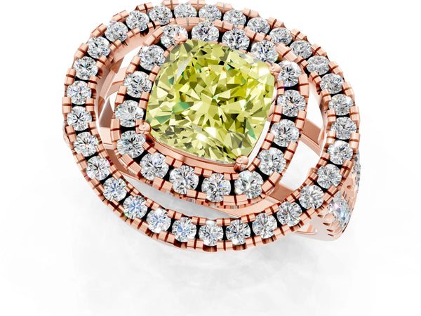 Rose Gold Cushion Cut Halo Engagement Ring Setting for Fancy Yellow Center - Design RJ-762