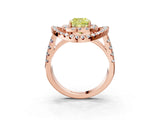 Rose gold Double Halo Fancy Yellow Cushion Cut Diamond Split Shank Prong Setting Ring_3