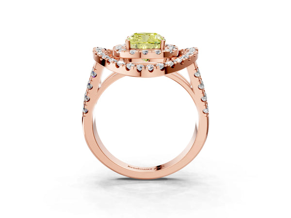 Rose Gold Cushion Cut Halo Engagement Ring Setting for Fancy Yellow Center - Design RJ-762