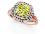 Rose gold Double Halo Fancy Yellow Cushion  Cut Diamond Split Shank Ring with Four Prong Setting_21