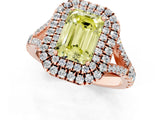 Rose gold Double Halo Fancy Yellow Emerald -Shaped Split Shank Diamond Ring with Prong Setting_16