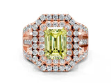 Rose gold Double Halo Fancy Yellow Emerald Cut Diamond Split Shank Pave Set Ring_3
