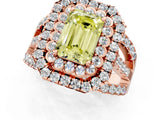 Rose gold Double Halo Fancy Yellow Emerald Cut Diamond Split Shank Pave Set Ring_4
