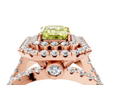 Rose gold Double Halo Fancy Yellow Emerald Cut Diamond Split Shank Pave Set Ring_7