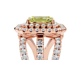 Rose gold Double Halo Fancy Yellow Emerald Cut Diamond Split Shank Pave Set Ring_8