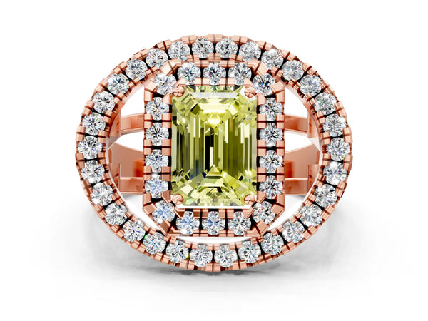 Rose Gold Emerald Cut Halo Engagement Ring Setting for Fancy Yellow Center - Design RJ-762