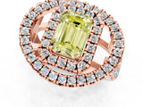 Rose gold Double Halo Fancy Yellow Emerald Cut Diamond Split Shank Prong Setting Ring_1
