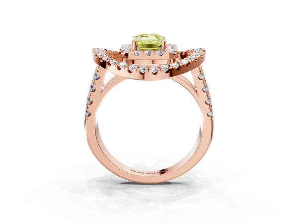 Rose Gold Emerald Cut Halo Engagement Ring Setting for Fancy Yellow Center - Design RJ-762
