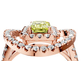 Rose gold Double Halo Fancy Yellow Emerald Cut Diamond Split Shank Prong Setting Ring_4
