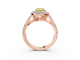 Rose gold Double Halo Fancy Yellow Emerald  Cut Diamond Split Shank Ring with Four Prong Setting_23