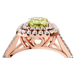 Rose gold Double Halo Fancy Yellow Emerald  Cut Diamond Split Shank Ring with Four Prong Setting_24