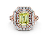 Rose gold Double Halo Fancy Yellow Emerald  Cut Pave Split Shank Prong Set Ring_15