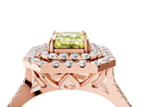 Rose gold Double Halo Fancy Yellow Emerald  Cut Pave Split Shank Prong Set Ring_19