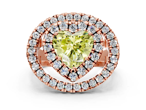 Rose Gold Heart-Shaped Halo Engagement Ring Setting for Fancy Yellow Center - Design RJ-762