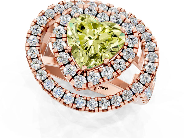 Rose Gold Heart-Shaped Halo Engagement Ring Setting for Fancy Yellow Center - Design RJ-762