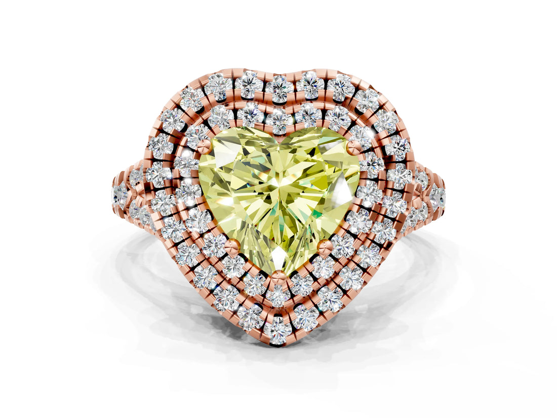Rose gold Double Halo Fancy Yellow Heart  Cut Pave Split Shank Prong Set Ring_15