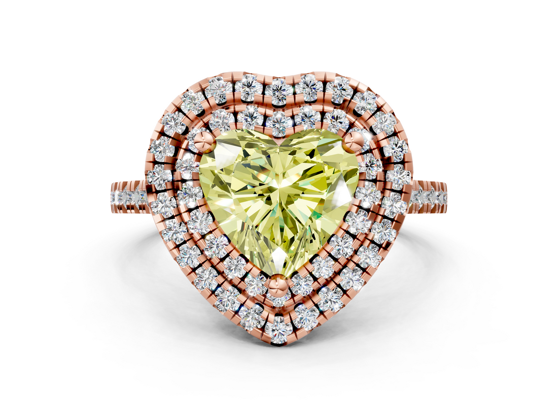 Rose gold Double Halo Fancy Yellow Heart  Diamond Pave Band with Four-Prong Setting_43