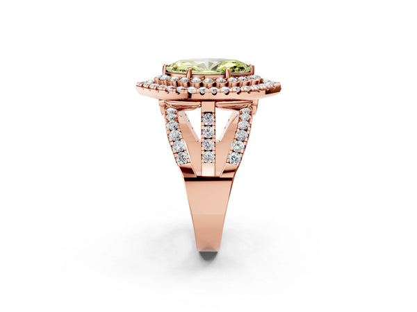 Rose gold Double Halo Fancy Yellow Marquise Cut Diamond Split Shank Pave Set Ring