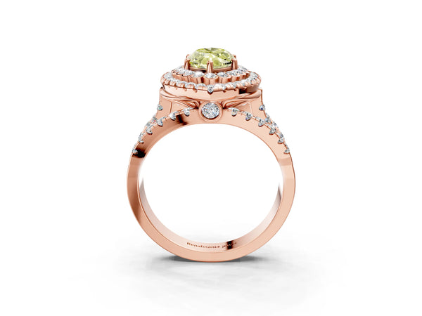 Rose gold Double Halo Fancy Yellow Marquise Cut Diamond Split Shank Pave Set Ring
