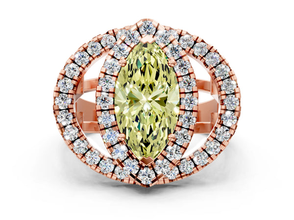 Rose Gold Marquise Halo Engagement Ring Setting for Fancy Yellow Center - Design RJ-762