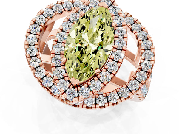 Rose Gold Marquise Halo Engagement Ring Setting for Fancy Yellow Center - Design RJ-762