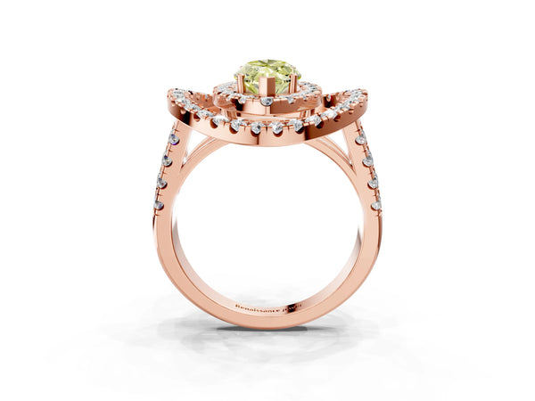 Rose Gold Marquise Halo Engagement Ring Setting for Fancy Yellow Center - Design RJ-762