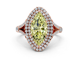 Rose gold Double Halo Fancy Yellow Marquise  Cut Diamond Split Shank Ring with Four Prong Setting