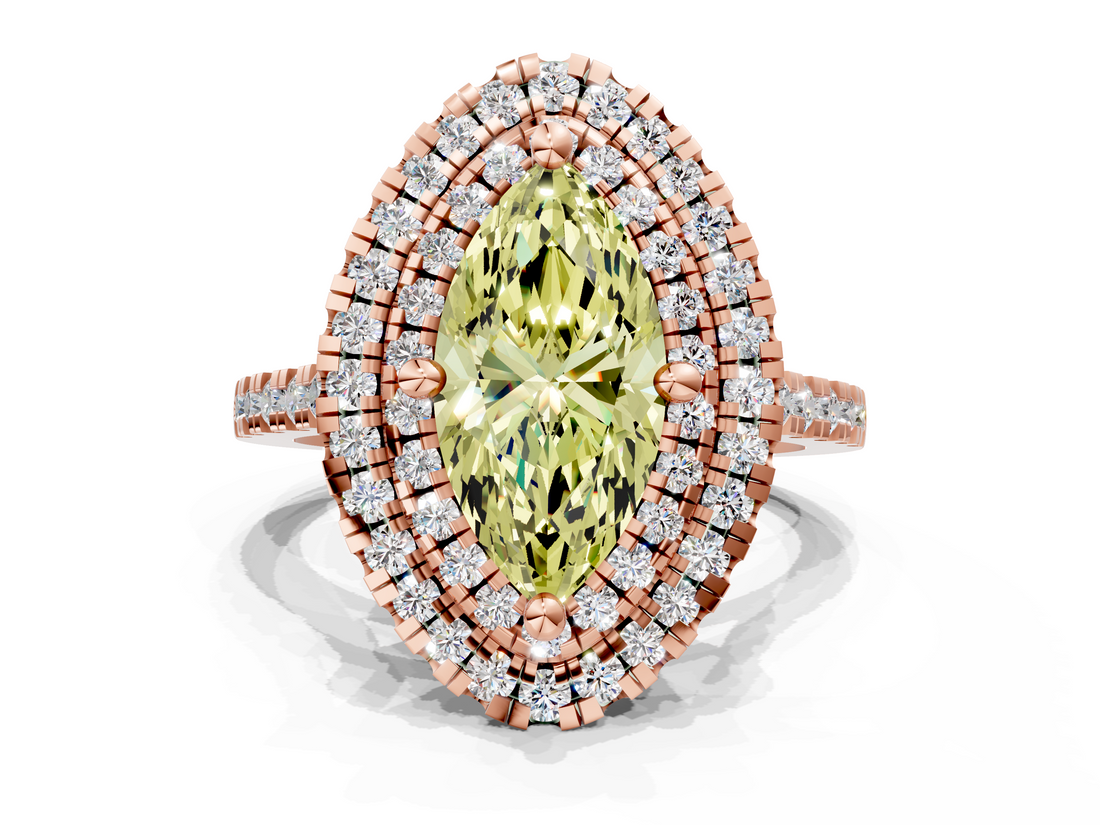 Rose gold Double Halo Fancy Yellow Marquise  Diamond Pave Band with Four-Prong Setting_18
