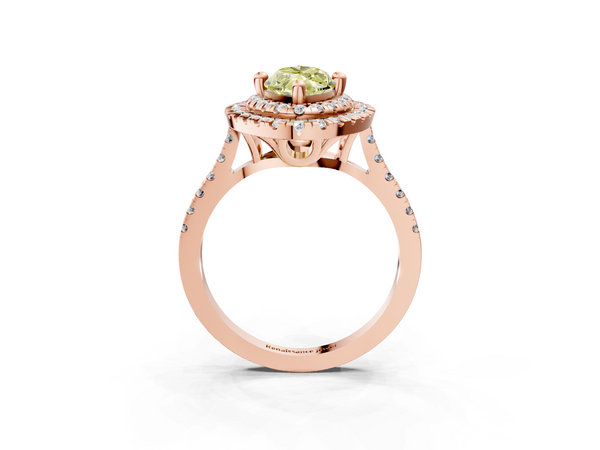 Rose gold Double Halo Fancy Yellow Marquise Cut Diamond Pavé Band with Four-Prong Setting