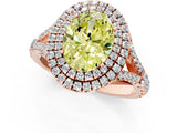 Rose gold Double Halo Fancy Yellow Oval -Shaped Split Shank Diamond Ring with Prong Setting_16