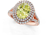 Rose gold Double Halo Fancy Yellow Oval Cut Diamond Split Shank Engagement Ring with Four-Prong Setting_4