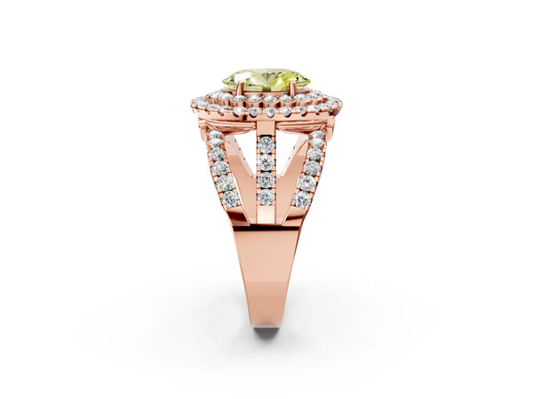 Rose Gold Oval Scalloped Double Halo Engagement Ring Setting for Fancy Yellow Center