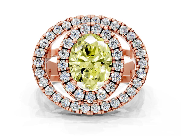 Rose Gold Oval Halo Engagement Ring Setting for Fancy Yellow Center - Design RJ-762