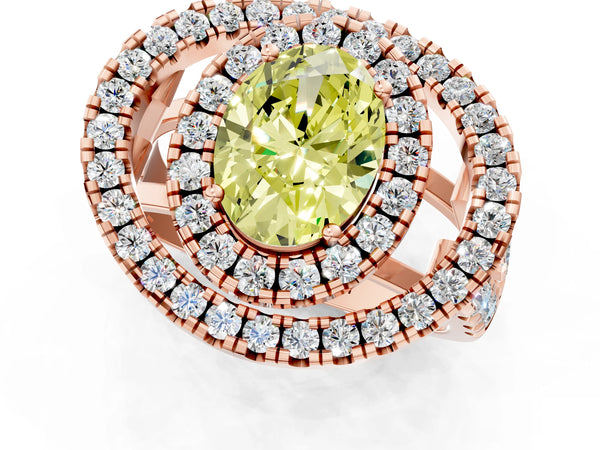 Rose Gold Oval Halo Engagement Ring Setting for Fancy Yellow Center - Design RJ-762