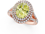 Rose gold Double Halo Fancy Yellow Oval  Cut Diamond Split Shank Ring with Four Prong Setting_21
