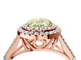 Rose gold Double Halo Fancy Yellow Oval  Cut Diamond Split Shank Ring with Four Prong Setting_24