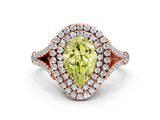 Rose gold Double Halo Fancy Yellow Pear -Shaped Split Shank Diamond Ring with Prong Setting_15