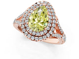 Rose gold Double Halo Fancy Yellow Pear -Shaped Split Shank Diamond Ring with Prong Setting_16