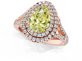 Rose gold Double Halo Fancy Yellow Pear Cut Diamond Split Shank Engagement Ring with Four-Prong Setting_4