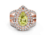 Rose gold Double Halo Fancy Yellow Pear Cut Diamond Split Shank Pave Set Ring_3