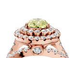Rose gold Double Halo Fancy Yellow Pear Cut Diamond Split Shank Pave Set Ring_7