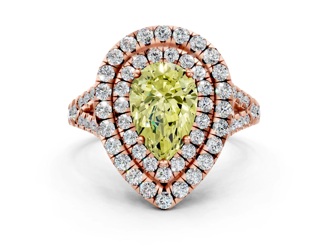 Rose gold Double Halo Fancy Yellow Pear  Cut Pave Split Shank Prong Set Ring_15